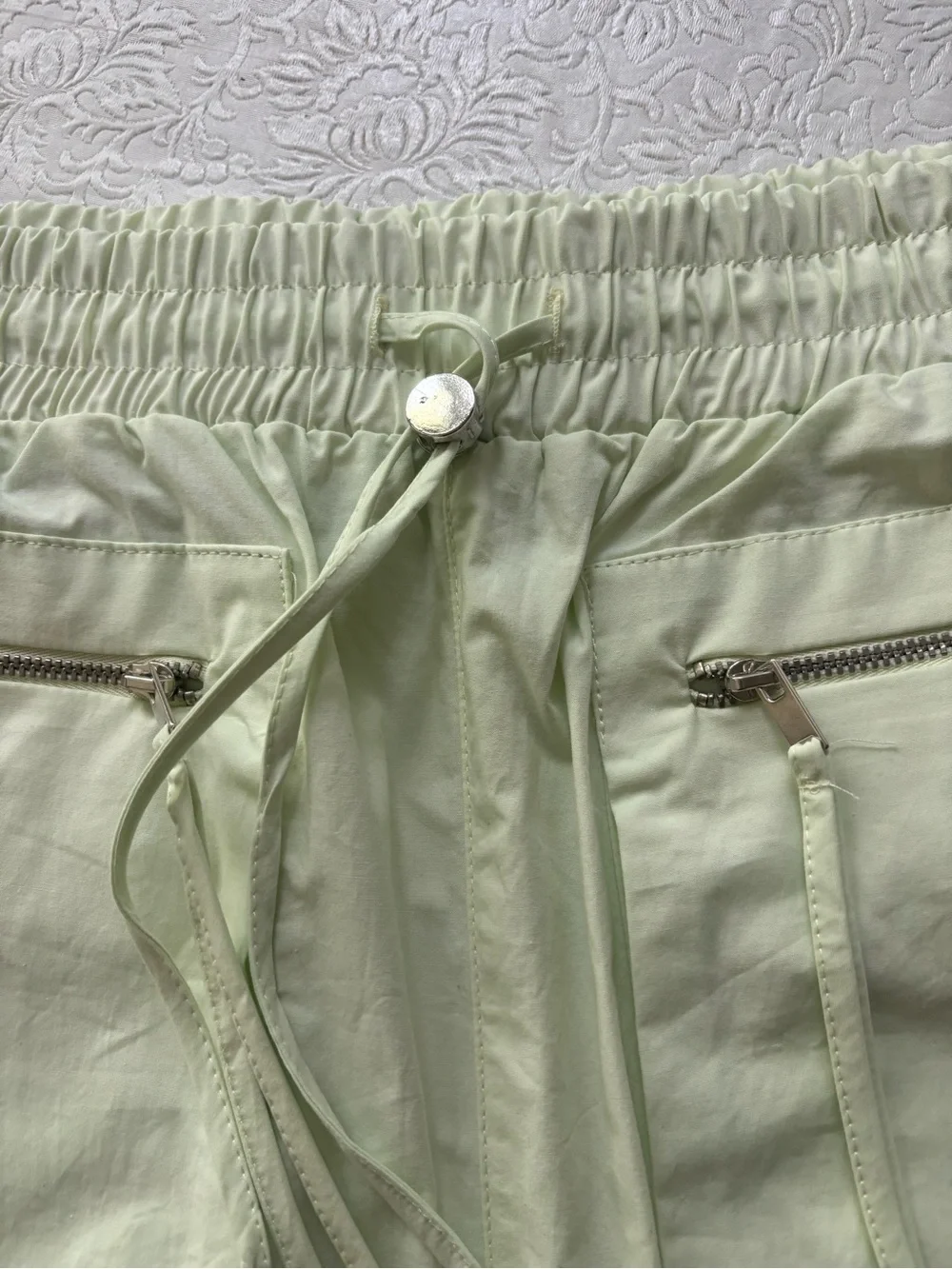 Zara Lime Cargo Pocket Mini Skirt with Front Zipper Pockets, Size Large